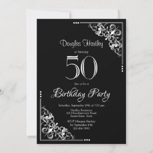Invitación Fancy Border Black White 50 cumpleaños