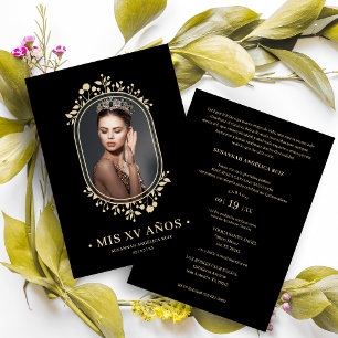 Invitación Fancy Botanical Oval Frame Spanish Quinceañera