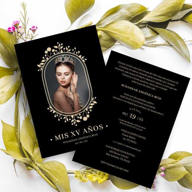 Invitación Fancy Botanical Oval Frame Spanish Quinceañera (Subido por el creador)