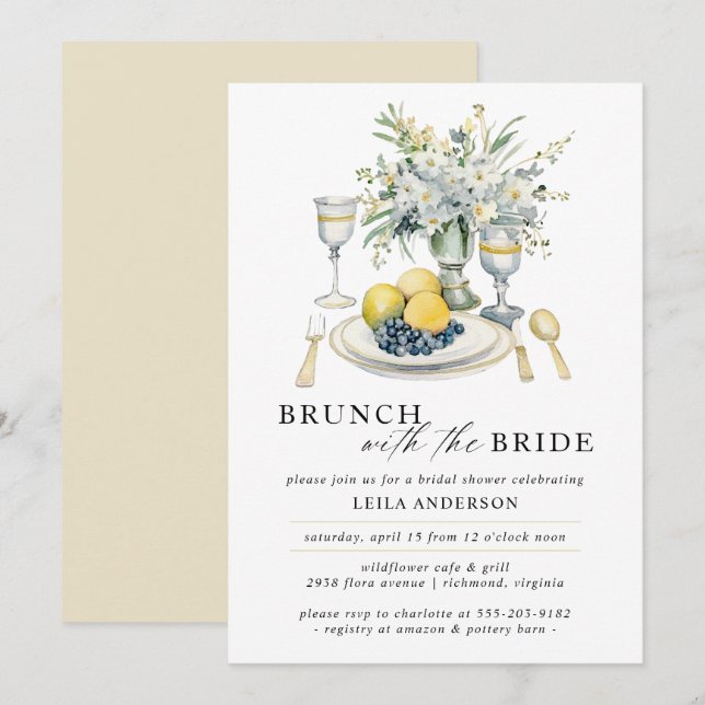 Invitación Fancy Brunch | Ducha nupcial acuática moderna (Anverso / Reverso)