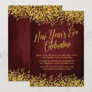 Invitación Fancy Burgundy & Gold New Year's Eve Fiesta