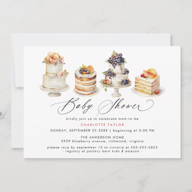 Invitación Fancy Cakes Cute Bakery Dessere Tema Baby Shower (Anverso)