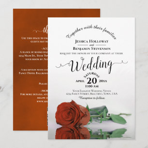 Invitación Fancy Calligraphy Rust Naranja Rosa Código QR Boda
