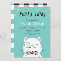 Fancy Cat Turquoise Kids Birday Fiesta