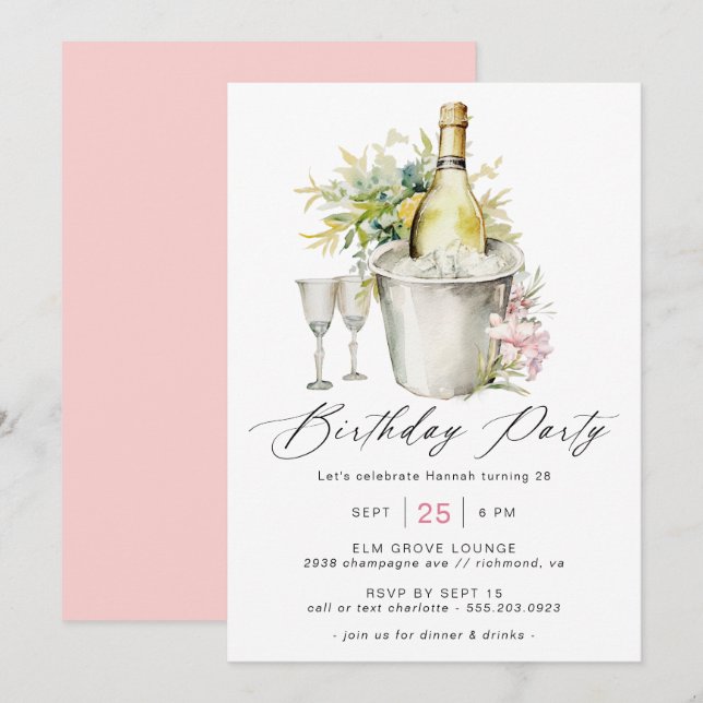 Invitación Fancy Champagne | Cumpleaños de las mujeres de raz (Anverso / Reverso)