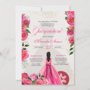 Invitación Fancy Charro Hot Pink Rosas Western Quinceanera In