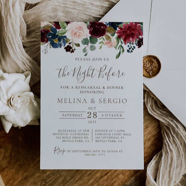 Invitación Fancy Classic Flowers Ensayo Cena (Subido por el creador)