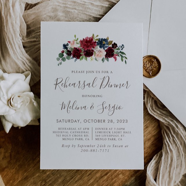 Invitación Fancy Classic Flowers Ensayo Cena (Subido por el creador)