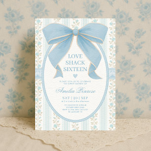 Invitación Fancy Coquette Sweet 16 Blue Bow Cumpleaños