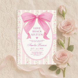 Invitación Fancy Coquette Sweet 16 Pink Bow Cumpleaños