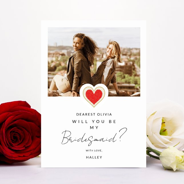 Invitación Fancy Cute Red Heart Photo Bridesmaid (Subido por el creador)