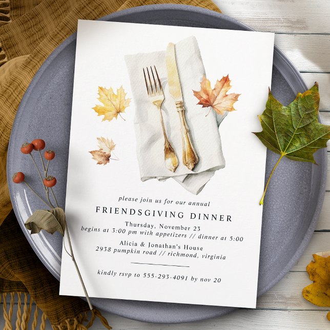 Invitación Fancy Cutlery | Rústica Fall Leaf Friendding (Subido por el creador)