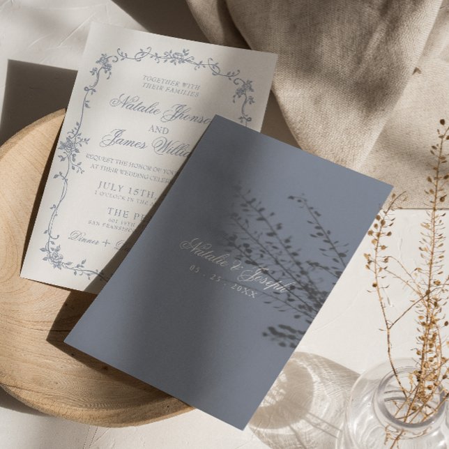 Invitación Fancy Dusty Blue Floral Boho Botanical  Wedding (Subido por el creador)