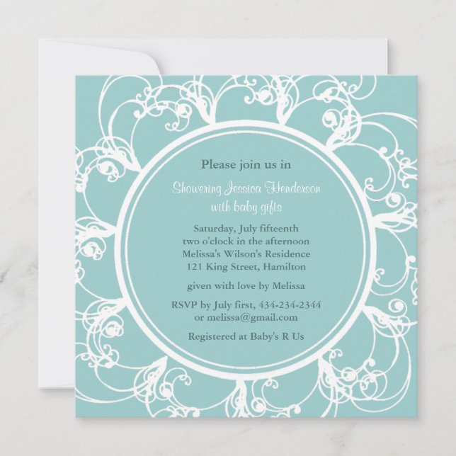 Invitación Fancy Floral Baby Shower Invite (turquesa) (Anverso)