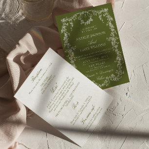 Invitación Fancy Floral Oliva Verde Jardín Todo En Uno Boda