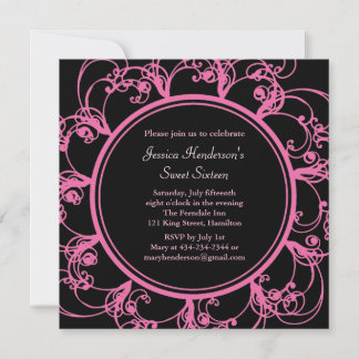 Invitación Fancy Floral Sweet 16 Invite (negro)