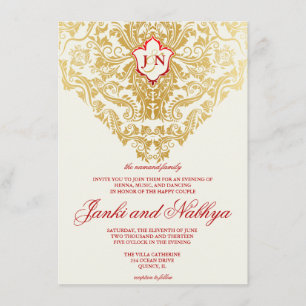 Invitación Fancy florece Boda árabe hindú dorado
