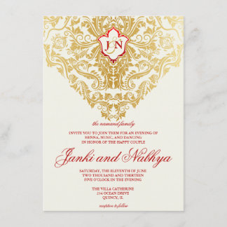 Invitación Fancy florece Boda árabe hindú dorado