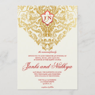 Invitación Fancy florece Boda árabe hindú dorado