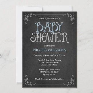 Invitación Fancy Frame Blue Vintage Chalkboard Baby Shower