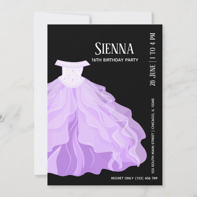 Invitación Fancy Glam Gown Vestidos (Anverso)