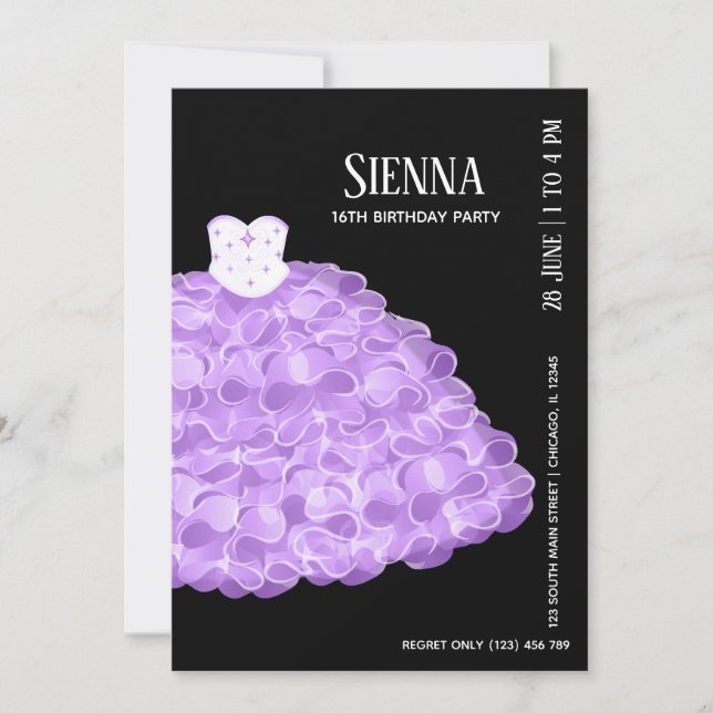 Invitación Fancy Glam Gown Vestidos (Anverso)