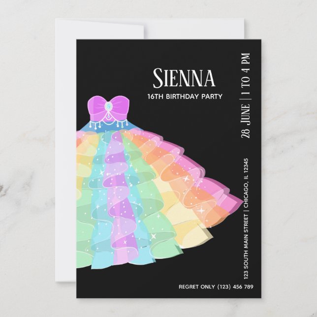 Invitación Fancy Glam Gown Vestidos (Anverso)