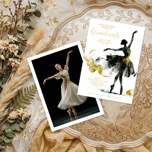 Invitación Fancy Gold Black Watercolor Ballet Graduate TMF26