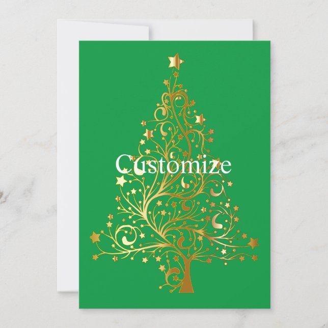 Invitación Fancy Gold Christmas Tree Thunder_Cove (Anverso)
