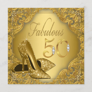Invitación Fancy Gold High Heel Fabuloso cumpleaños número 50