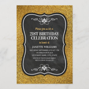 Invitación Fancy Golden Purpurina Adulto 21st Birthday Fiesta