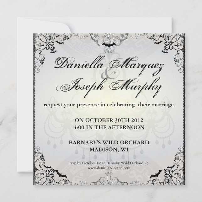 Invitación Fancy Gótico Bats Halloween Boda (Anverso)