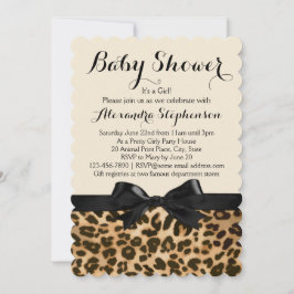 Invitación Fancy Leopard Black Bow Chica Baby Shower