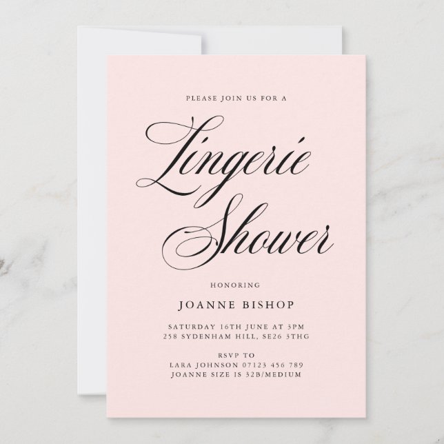 Invitación Fancy Lingerie Bridal Shower Rubor & Black (Anverso)