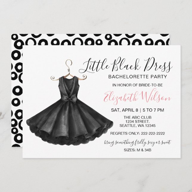 Invitación Fancy Little Black Dress Bachelorette Party (Anverso / Reverso)