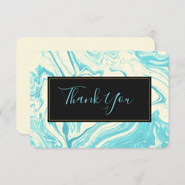 Invitación Fancy Marble in Turquoise and Cream Gracias (Anverso / Reverso)