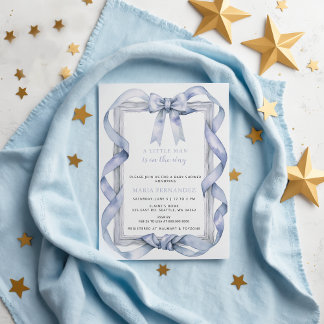 Invitación Fancy Moda Coquette Blue Bow Boy Baby Shower