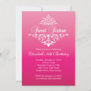 Invitación Fancy Moderno Dulce Rosado Caliente Dieciséis Cump