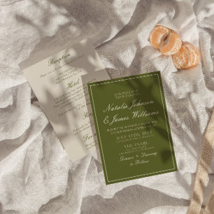 Invitación Fancy Olive Verde Dinero Antiguo Todo En Uno Boda
