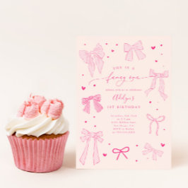 Invitación Fancy ONE Coquette Bow Pink Birday Party