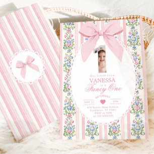 Invitación Fancy One Pink Bow Photo Love Shack Primer cumplea