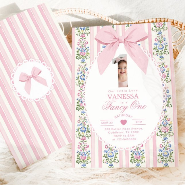 Invitación Fancy One Pink Bow Photo Love Shack Primer cumplea (Subido por el creador)