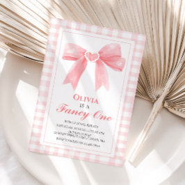 Invitación Fancy One Pink Bow preppy Coquette 1er cumpleaños