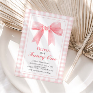 Invitación Fancy One Pink Bow preppy Coquette 1er cumpleaños