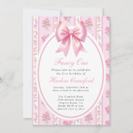 Invitación Fancy One Pink Coquette Bow Birday Party