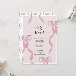 Invitación Fancy Pink Bow Theme Girly Baby Shower