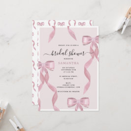 Invitación Fancy Pink Bow Theme Girly Bridal Shower
