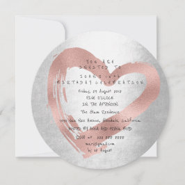 Invitación Fancy Pink Rose Gold Heart Silver Cumpleaños