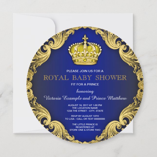Invitación Fancy Prince Baby Shower (Reverso)