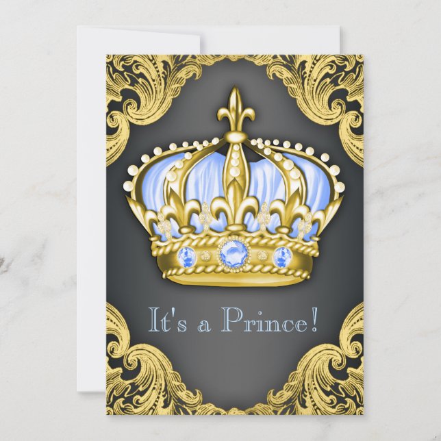 Invitación Fancy Prince Baby Shower Baby Blue (Anverso)